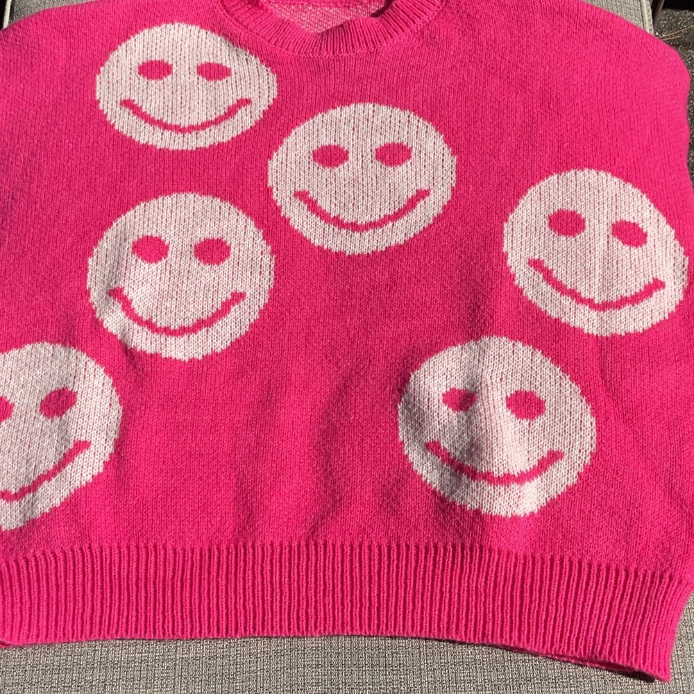 Vibrant Pink Smiley Face Sweater - Picture 2 of 5